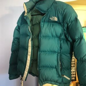 North Face puffer jacket blue/green